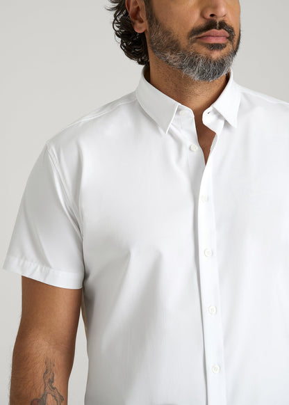 American Tall Men Short Sleeve Traveler Stretch Button Shirt for Tall Men in Bright White