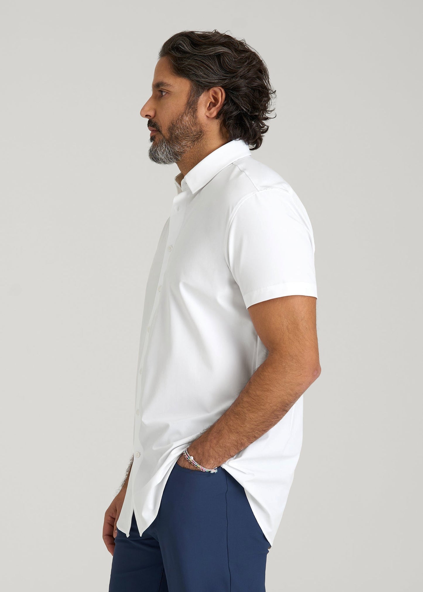 American Tall Men Short Sleeve Traveler Stretch Button Shirt for Tall Men in Bright White