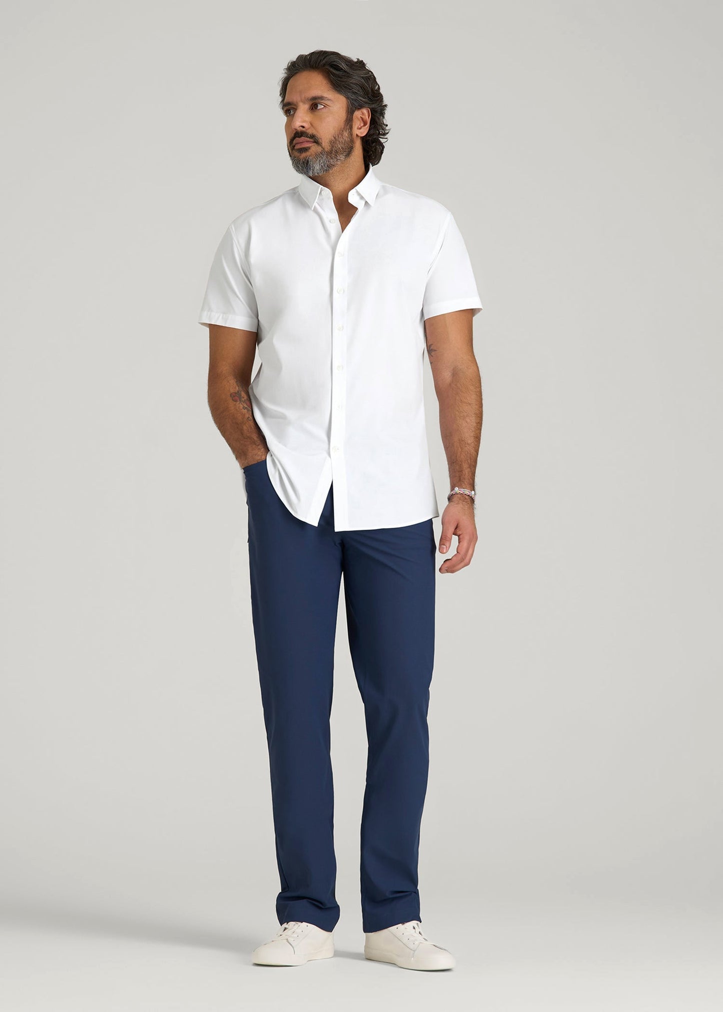American Tall Men Short Sleeve Traveler Stretch Button Shirt for Tall Men in Bright White