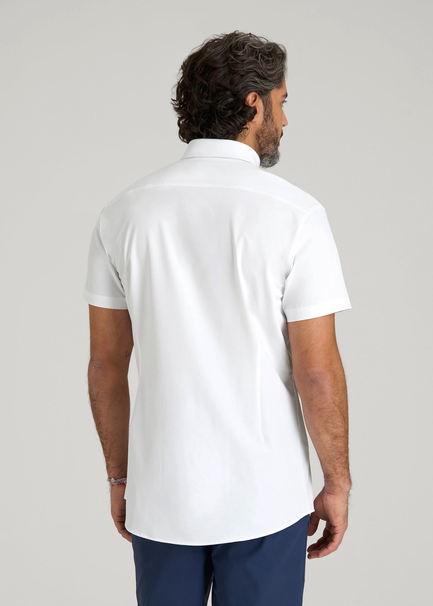 American Tall Men Short Sleeve Traveler Stretch Button Shirt for Tall Men in Bright White