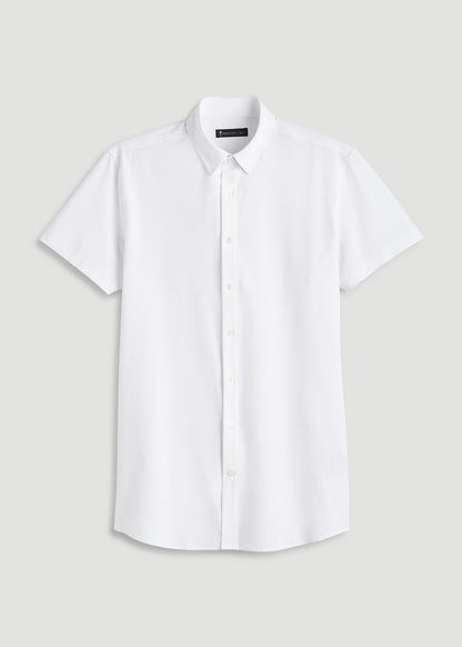 American Tall Men Short Sleeve Traveler Stretch Button Shirt for Tall Men in Bright White