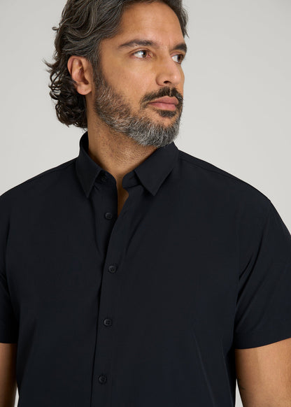 American Tall Men Short Sleeve Traveler Stretch Button Shirt for Tall Men in Black