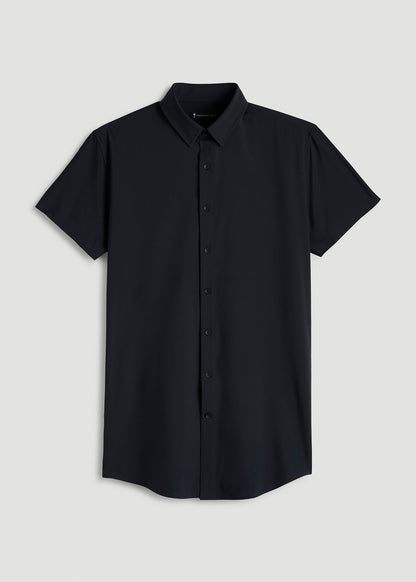 American Tall Men Short Sleeve Traveler Stretch Button Shirt for Tall Men in Black