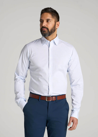 American Tall Men Oskar Easy Care Dress Shirt for Tall Men in Blue Mini Stripe
