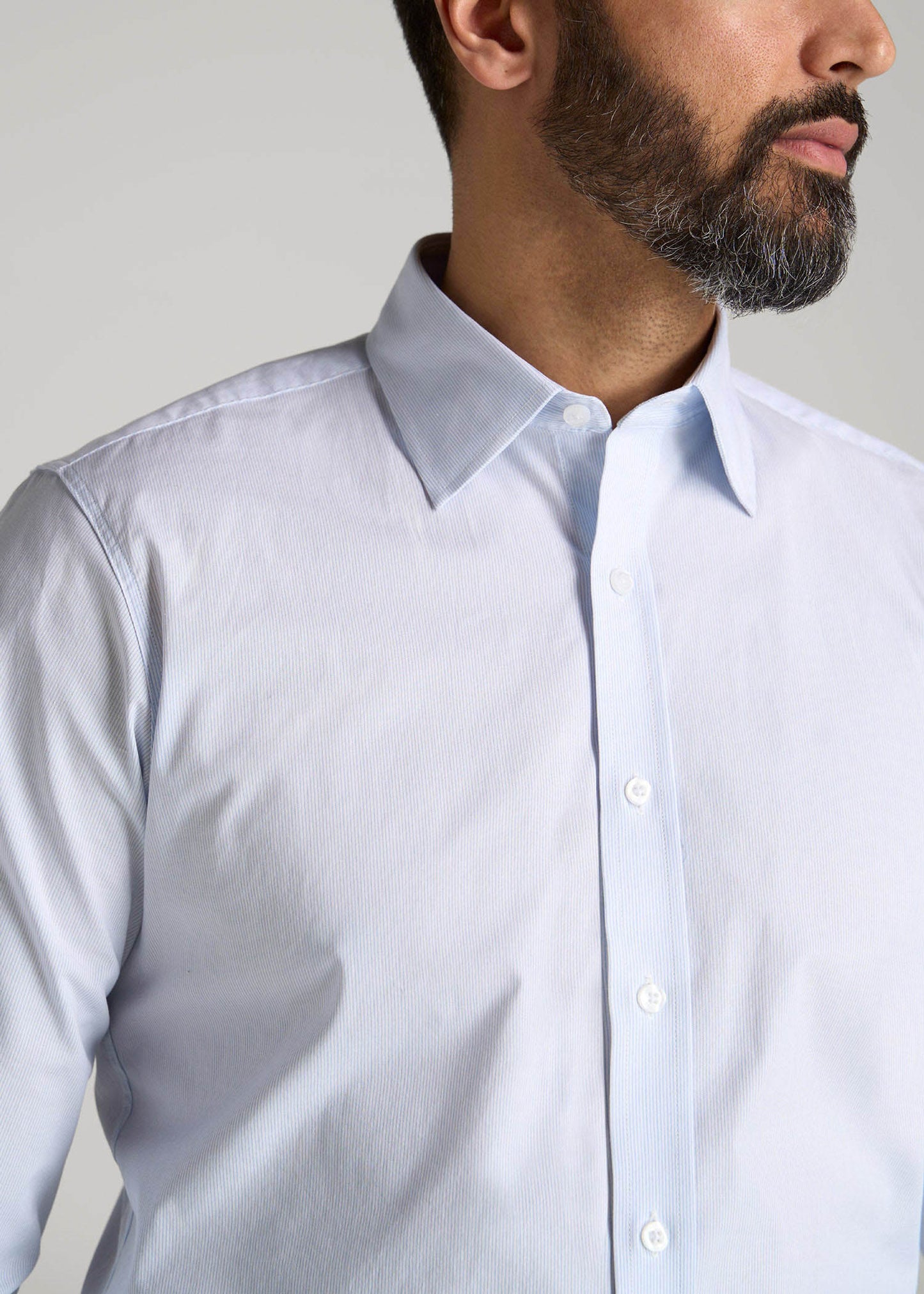 American Tall Men Oskar Easy Care Dress Shirt for Tall Men in Blue Mini Stripe