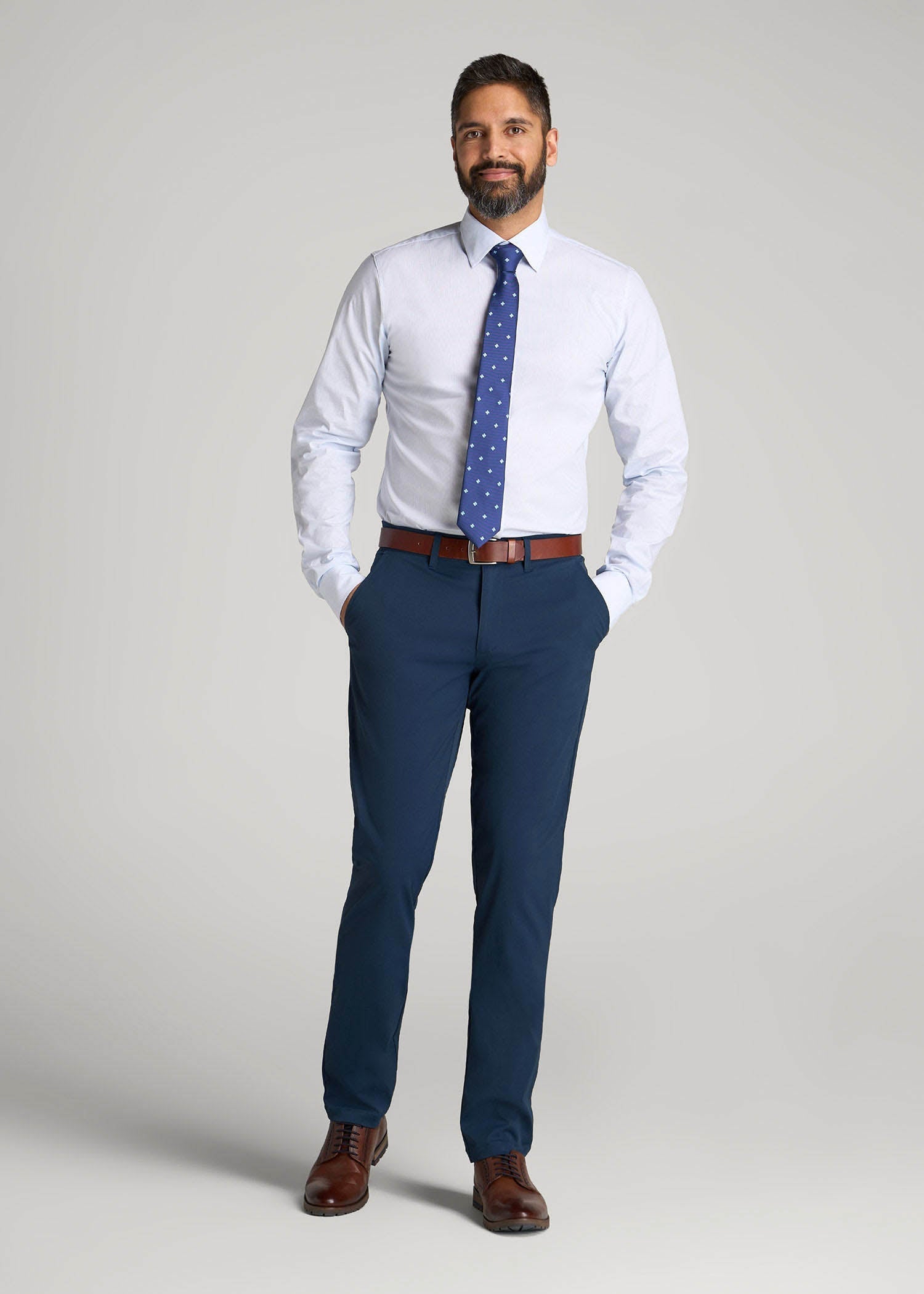 American Tall Men Oskar Easy Care Dress Shirt for Tall Men in Blue Mini Stripe