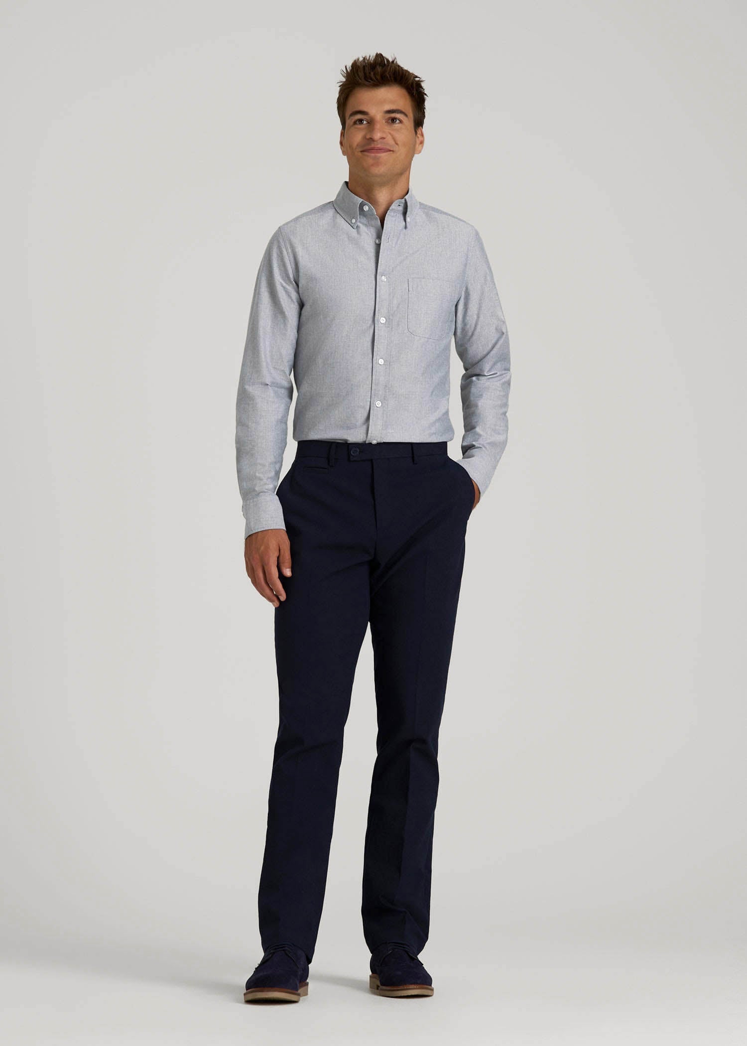 American Tall Men Oxford Cloth Button Down Shirt for Tall Men in Tradewinds Blue