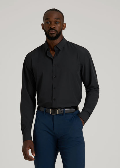 American Tall Men Traveler Stretch Dress Shirt in Black