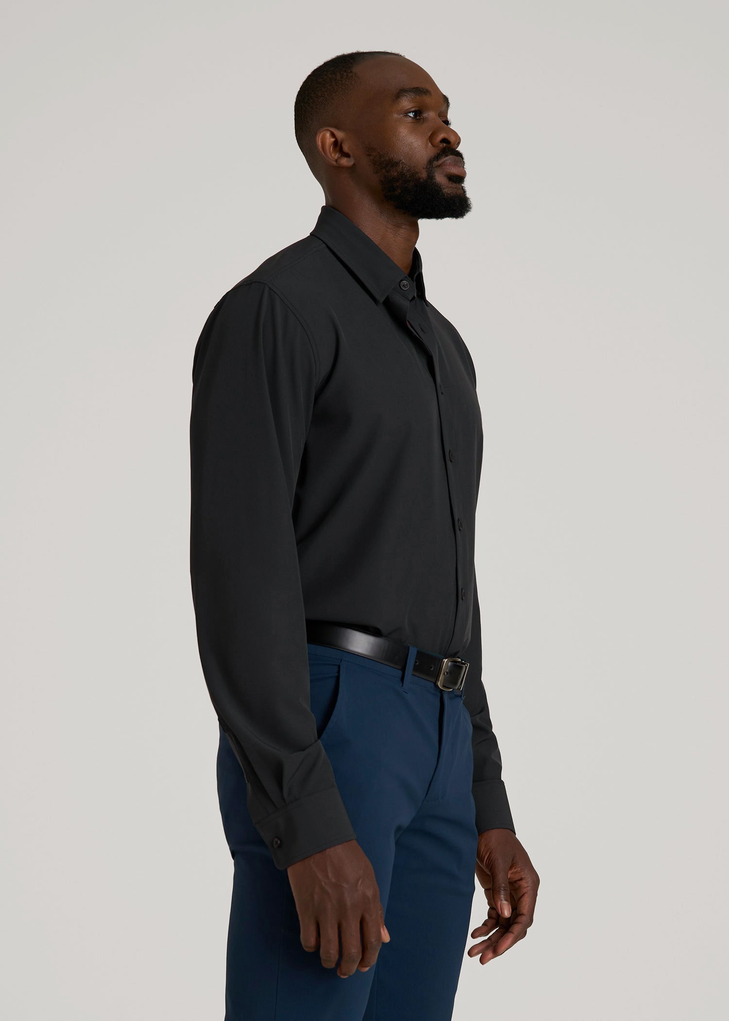 American Tall Men Traveler Stretch Dress Shirt in Black