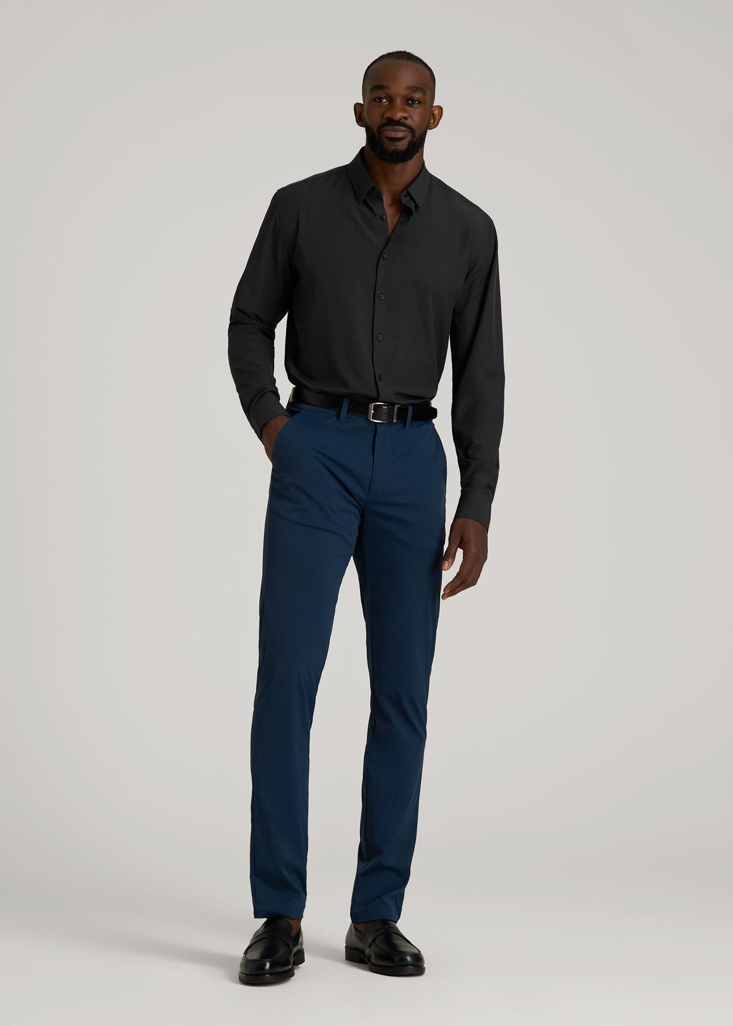 American Tall Men Traveler Stretch Dress Shirt in Black