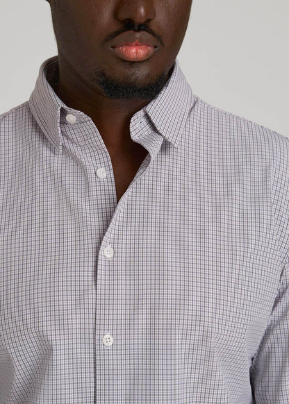 American Tall Men Traveler Stretch Dress Shirt in Grey Mini Plaid