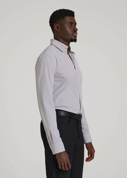 American Tall Men Traveler Stretch Dress Shirt in Grey Mini Plaid