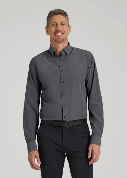 American Tall Men Traveler Stretch Dress Shirt in Charcoal Micro Check