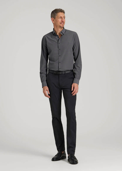 American Tall Men Traveler Stretch Dress Shirt in Charcoal Micro Check