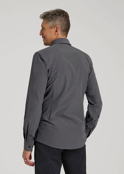 American Tall Men Traveler Stretch Dress Shirt in Charcoal Micro Check