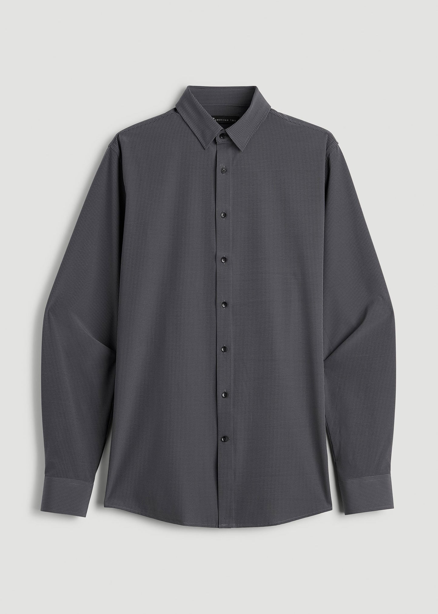 American Tall Men Traveler Stretch Dress Shirt in Charcoal Micro Check