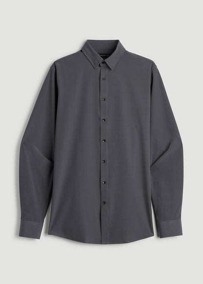 American Tall Men Traveler Stretch Dress Shirt in Charcoal Micro Check
