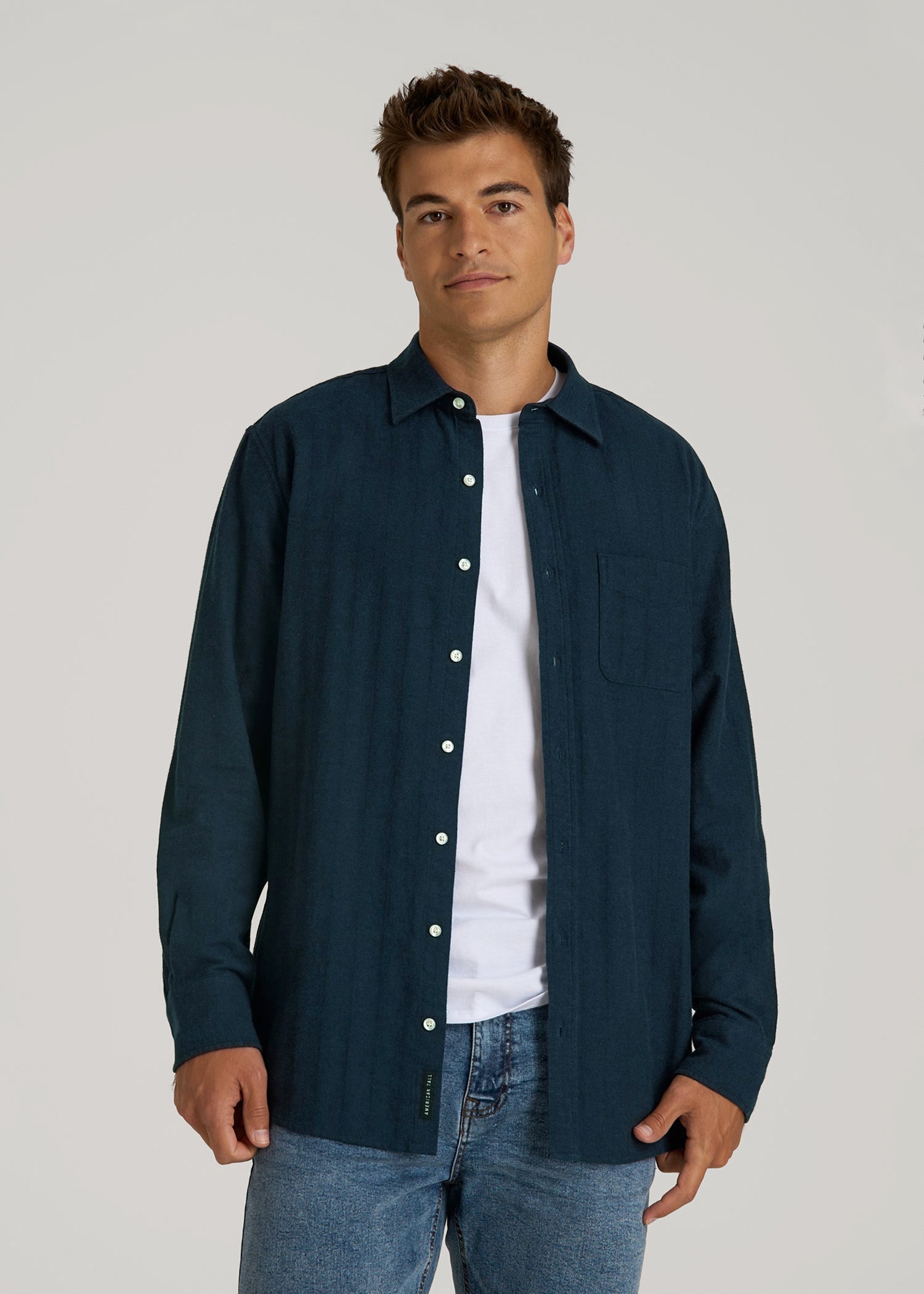American Tall Men Nelson Flannel Shirt for Tall Men in Blue Chevron