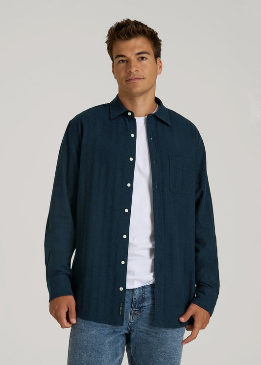 American Tall Men Nelson Flannel Shirt for Tall Men in Blue Chevron