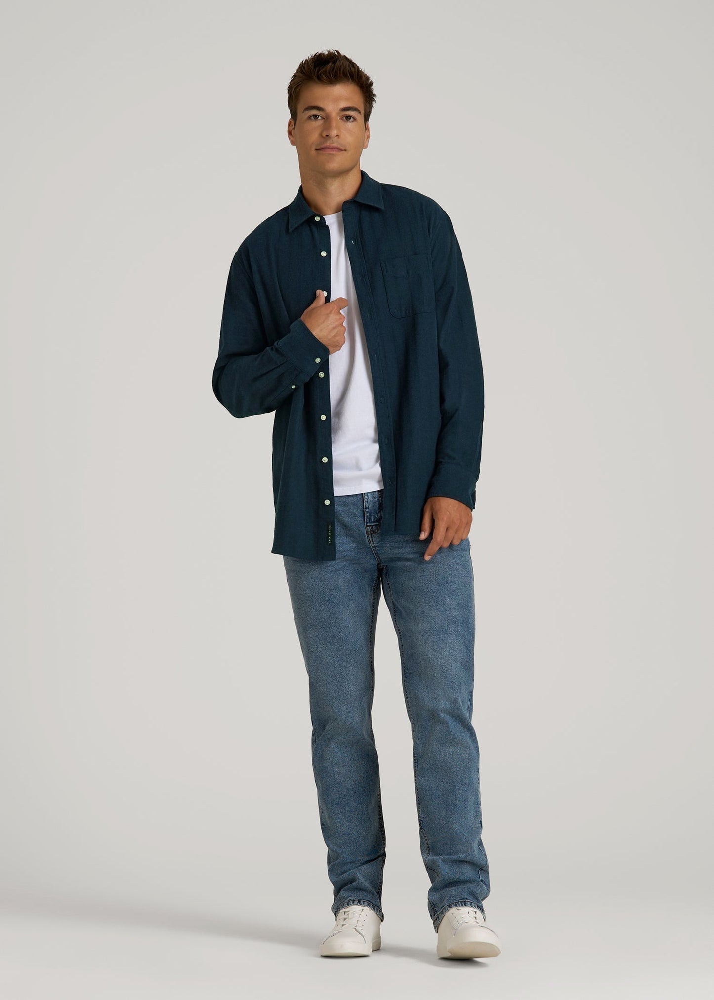 American Tall Men Nelson Flannel Shirt for Tall Men in Blue Chevron