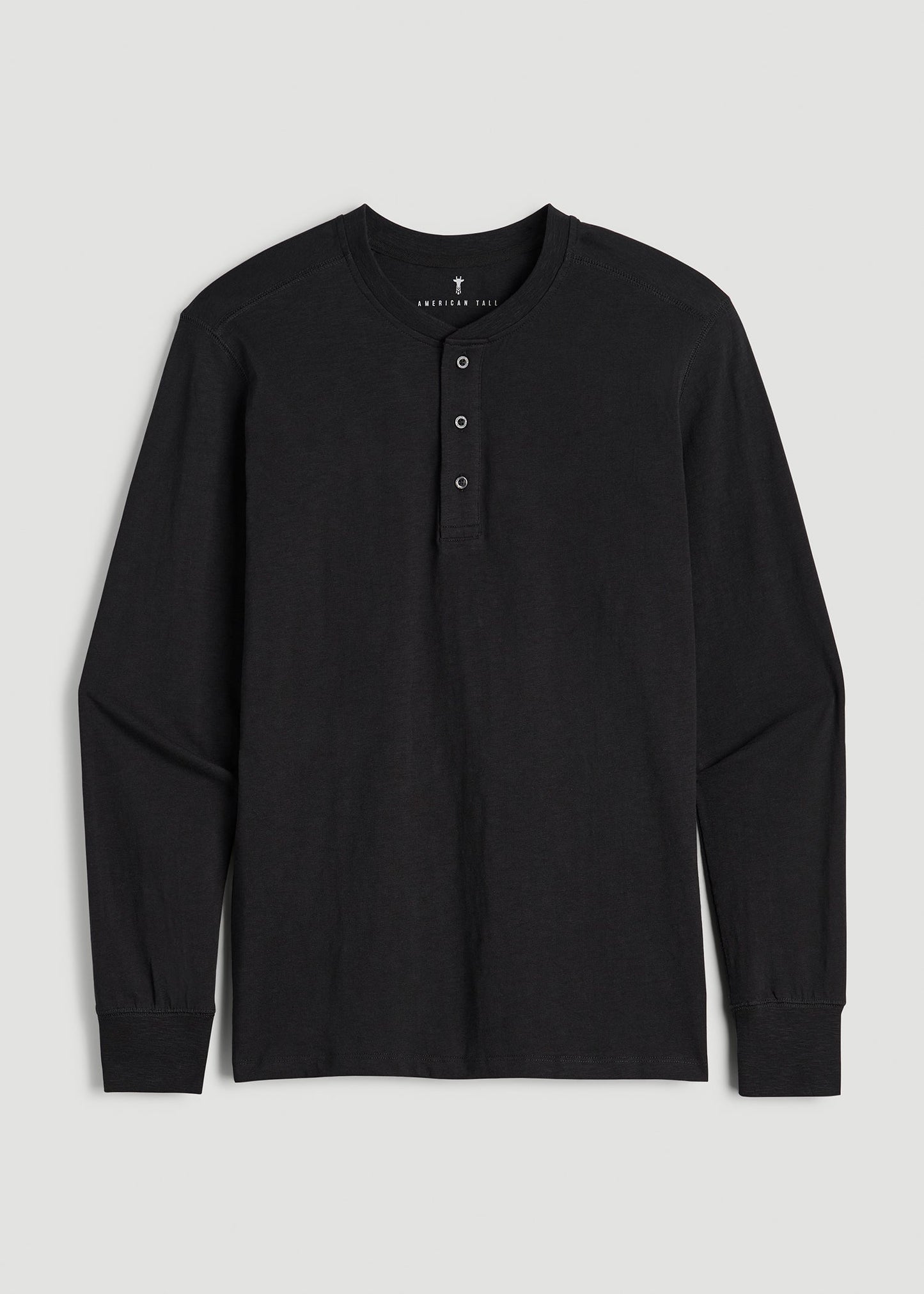 American Tall Men Three-Button Long Sleeve Slub Henley for Tall Men in Black
