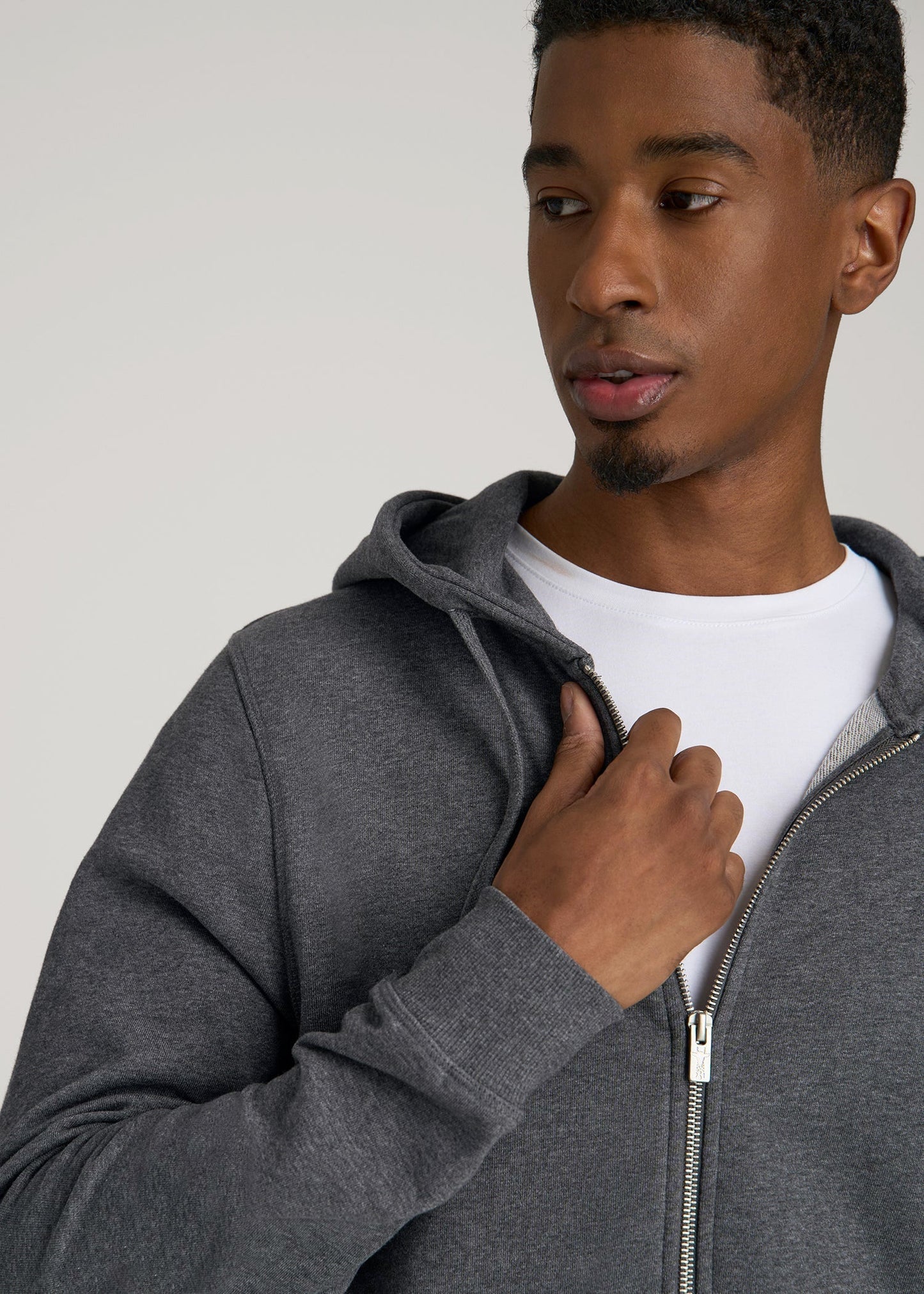 American Tall Men Wearever 2.0 French Terry Full-Zip Hoodie for Tall Men in Charcoal Mix