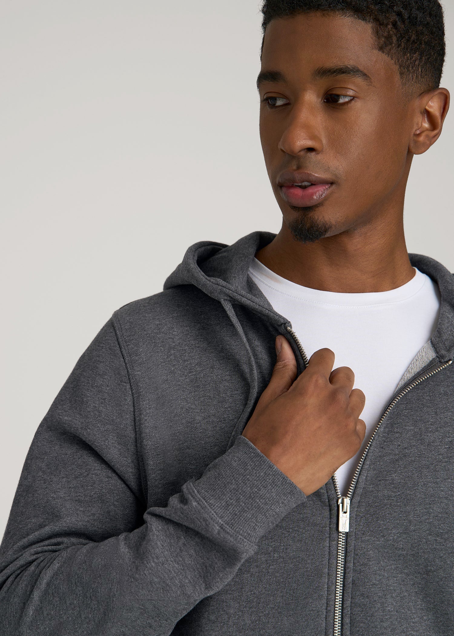 American Tall Men Wearever 2.0 French Terry Full-Zip Hoodie for Tall Men in Charcoal Mix