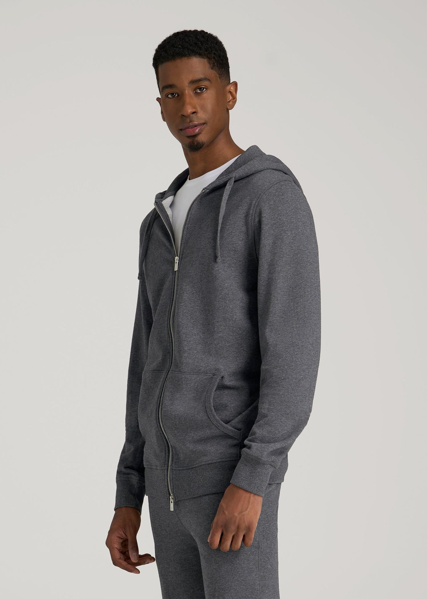 American Tall Men Wearever 2.0 French Terry Full-Zip Hoodie for Tall Men in Charcoal Mix