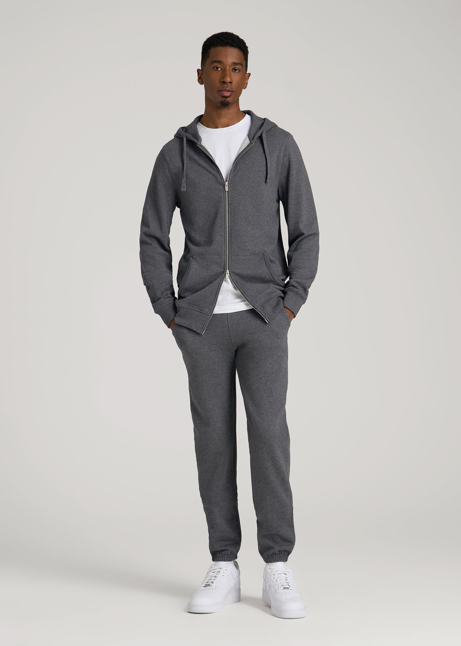 American Tall Men Wearever 2.0 French Terry Full-Zip Hoodie for Tall Men in Charcoal Mix