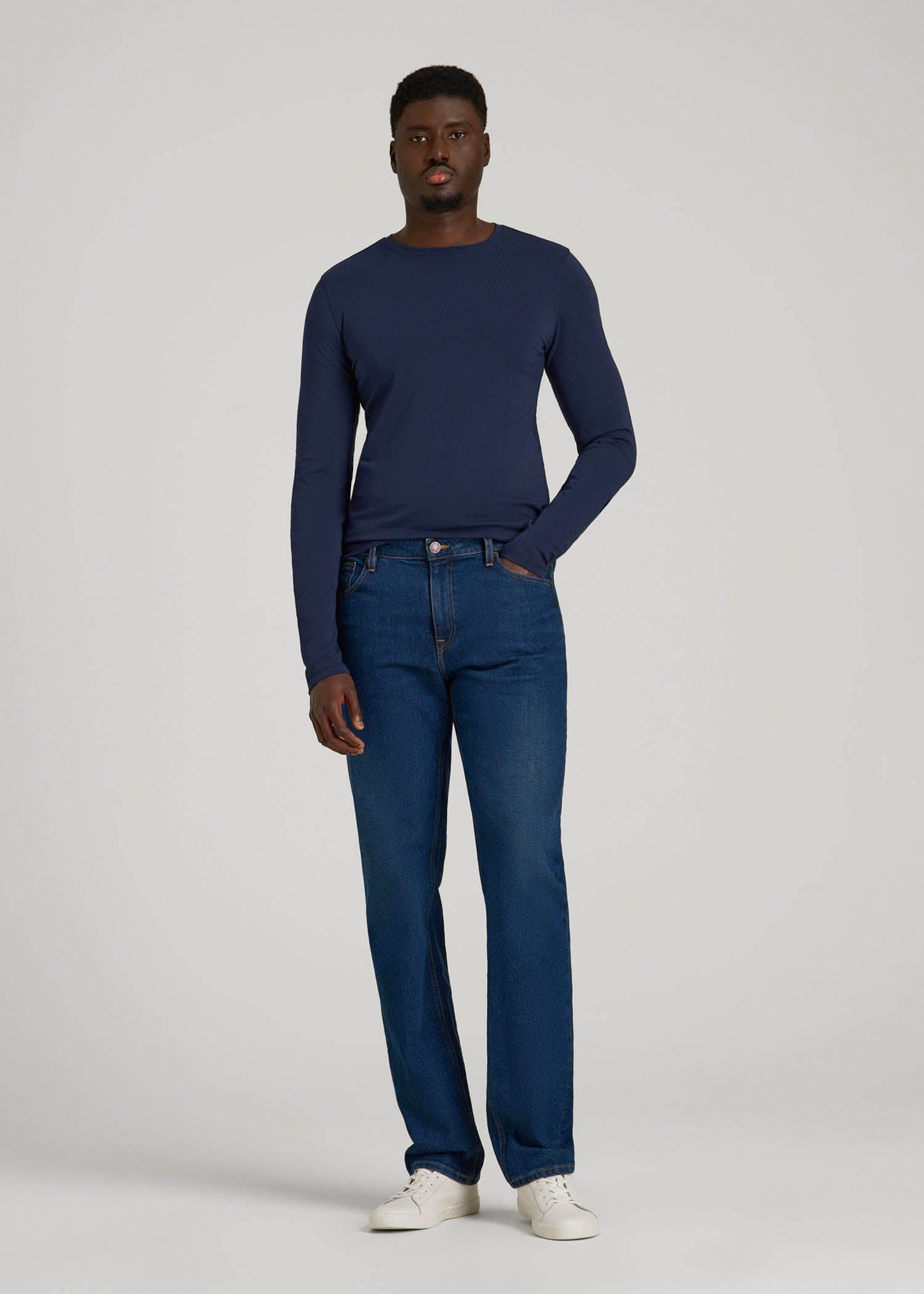 American Tall Men The Essential Slim Fit Long Sleeve Tee for Tall Men in Navy