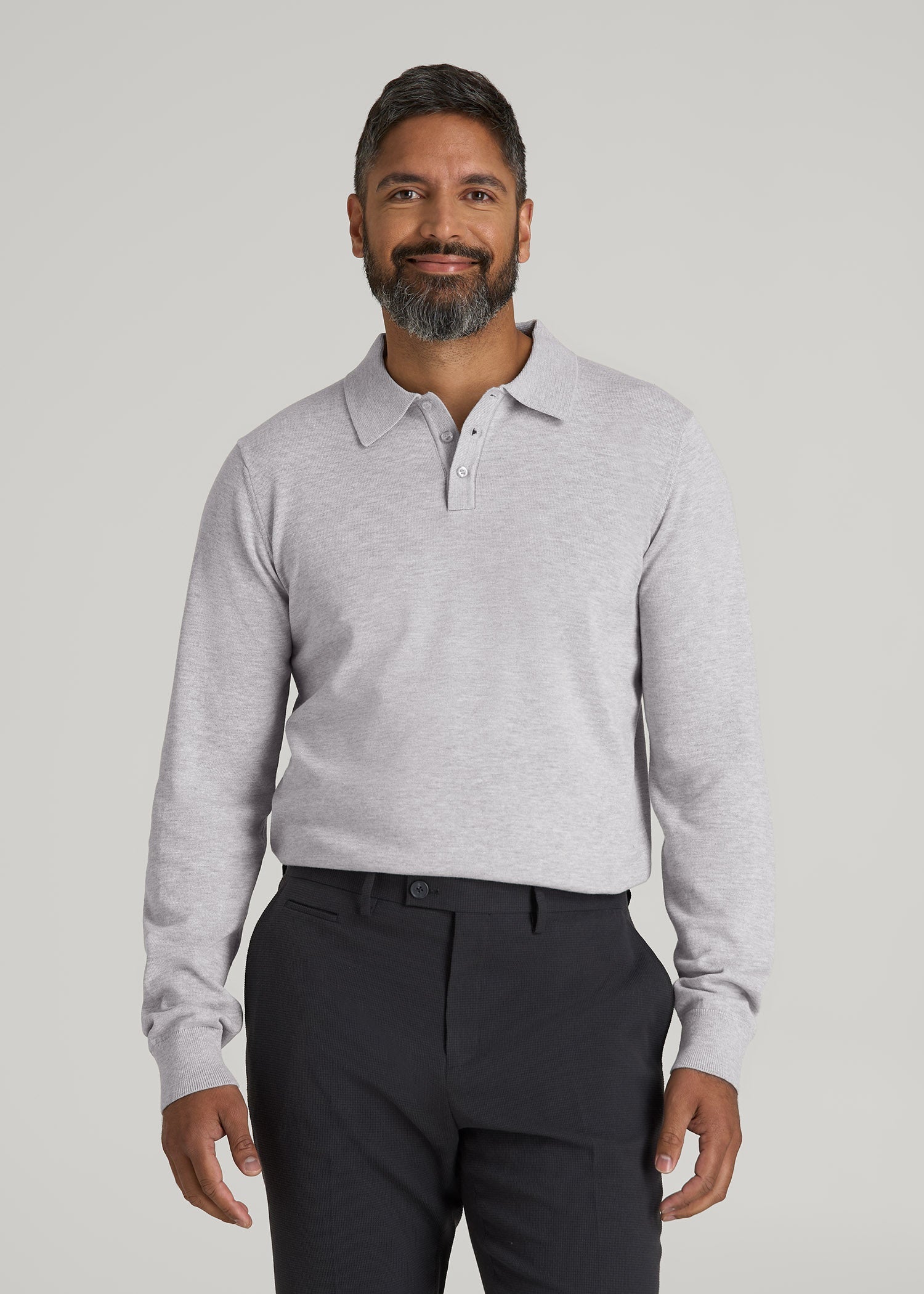 American Tall Men Polo Sweater for Tall Men in Light Grey