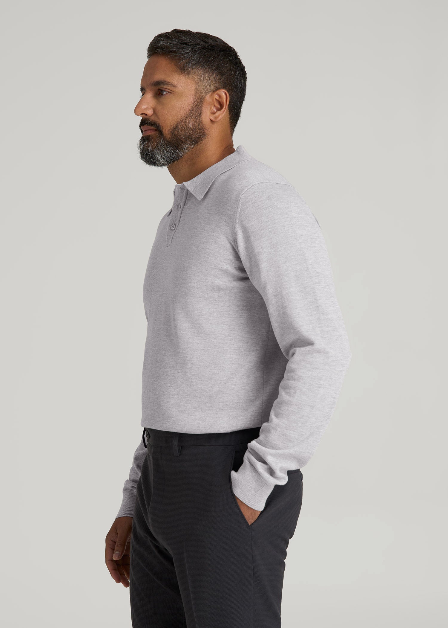 American Tall Men Polo Sweater for Tall Men in Light Grey