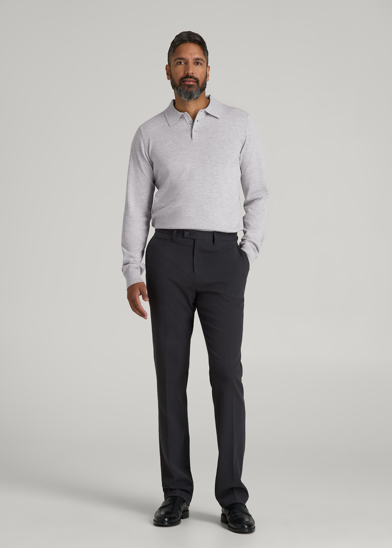 American Tall Men Polo Sweater for Tall Men in Light Grey