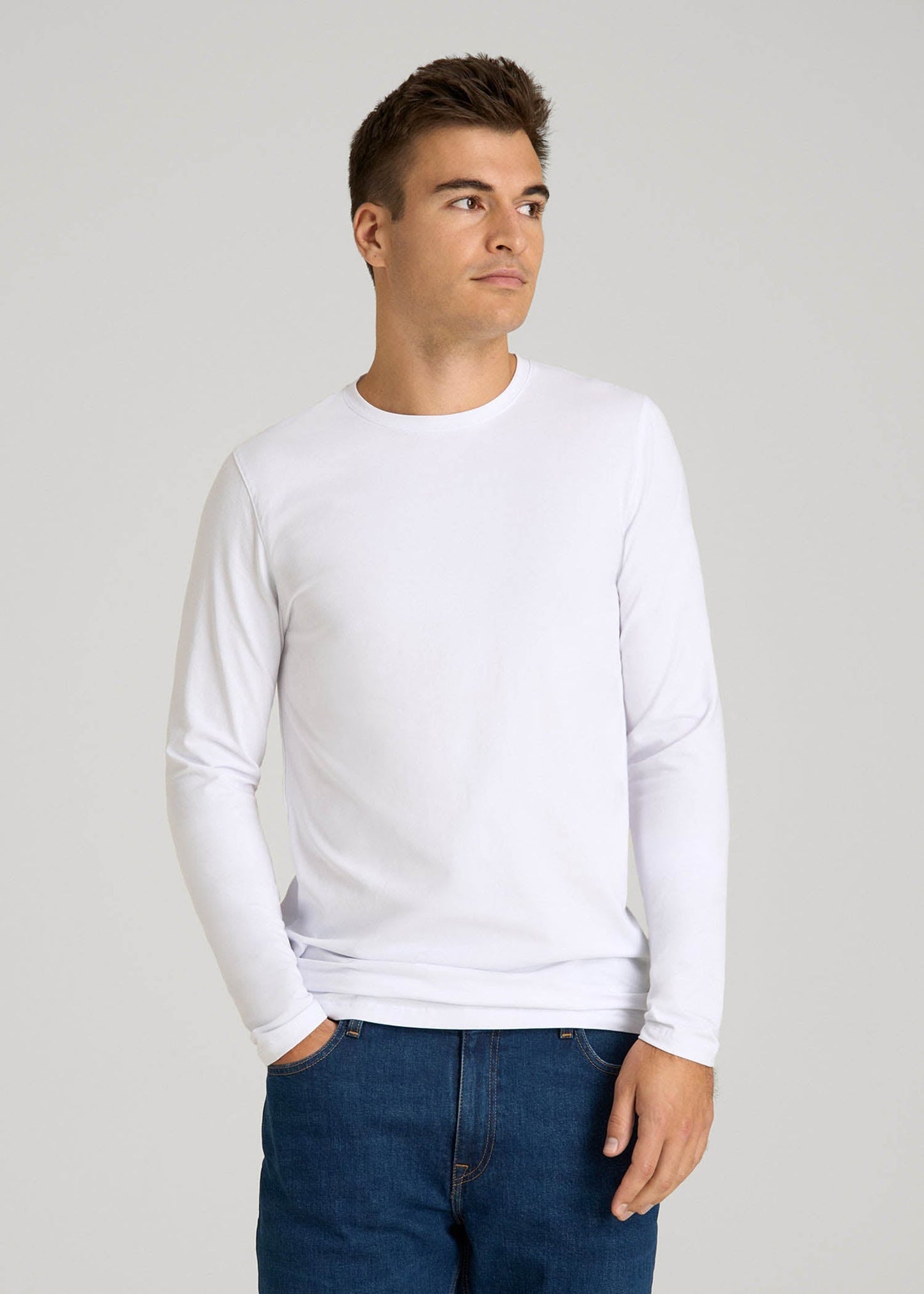 American Tall Men The Essential Modern Fit Crewneck Long Sleeve Tee for Tall Men in White
