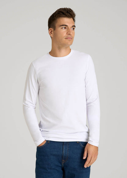 American Tall Men The Essential Modern Fit Crewneck Long Sleeve Tee for Tall Men in White