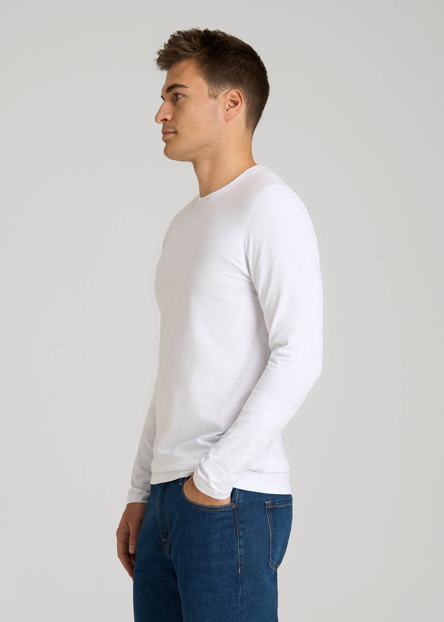 American Tall Men The Essential Modern Fit Crewneck Long Sleeve Tee for Tall Men in White