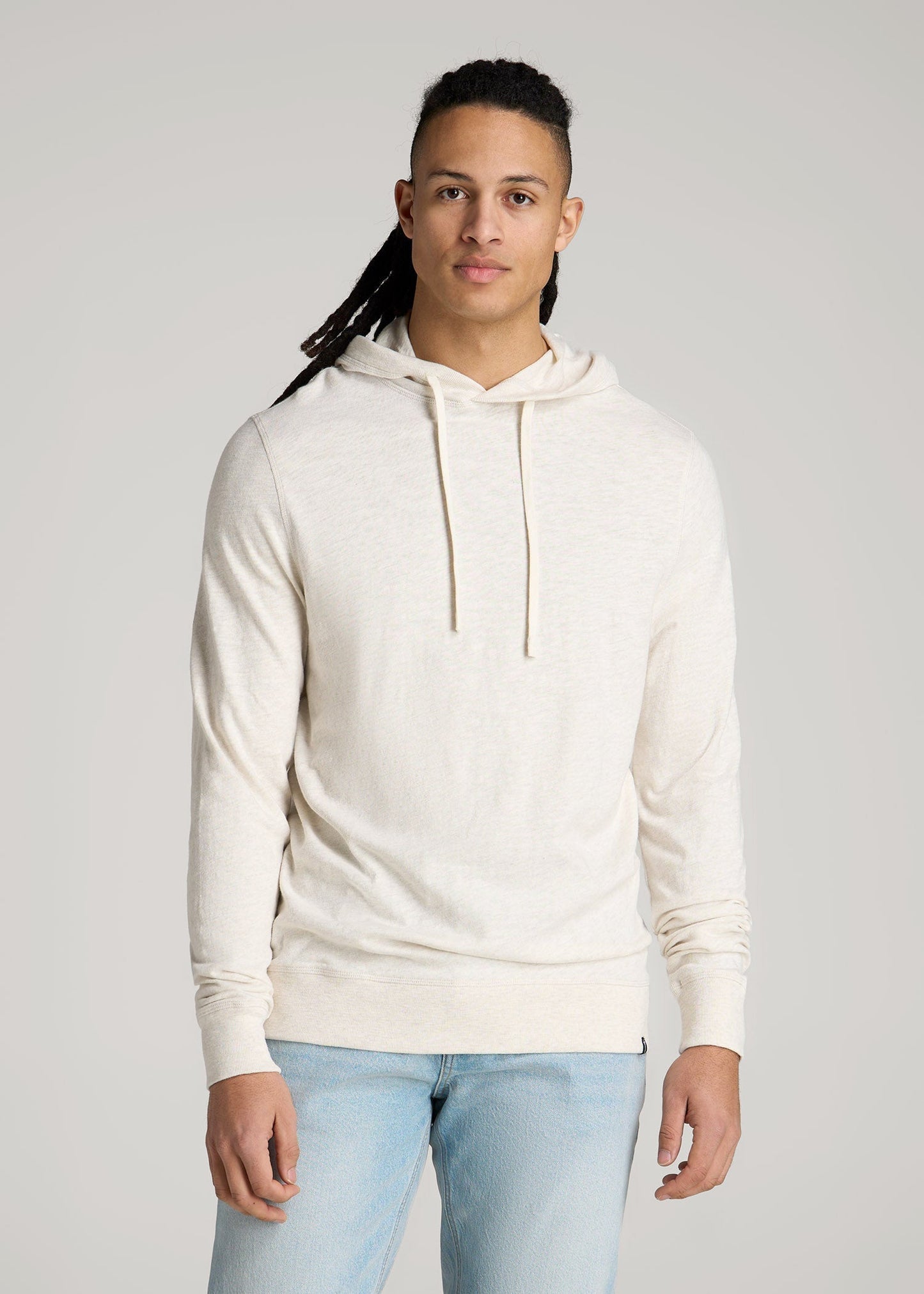 American Tall Men Sunwashed Slub Pullover Hoodie for Tall Men in Heathered Oatmeal