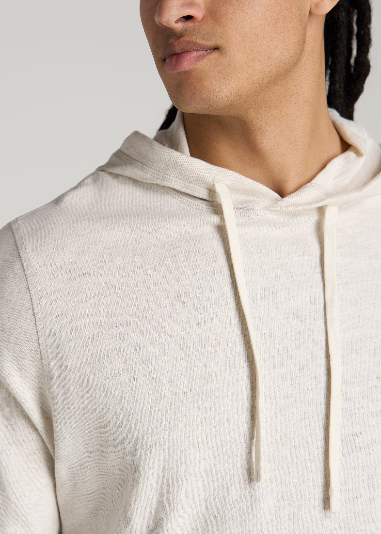 American Tall Men Sunwashed Slub Pullover Hoodie for Tall Men in Heathered Oatmeal