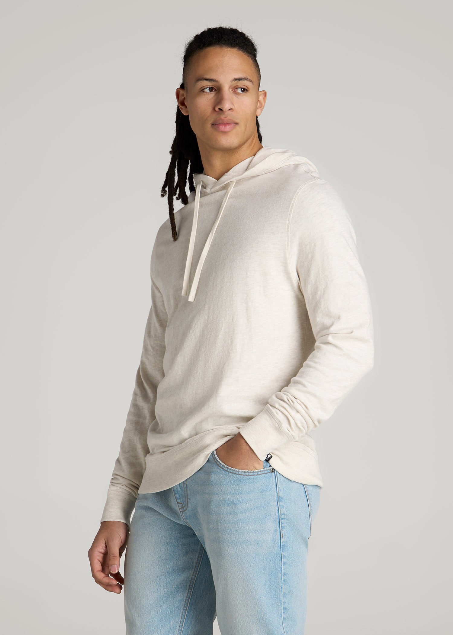 American Tall Men Sunwashed Slub Pullover Hoodie for Tall Men in Heathered Oatmeal