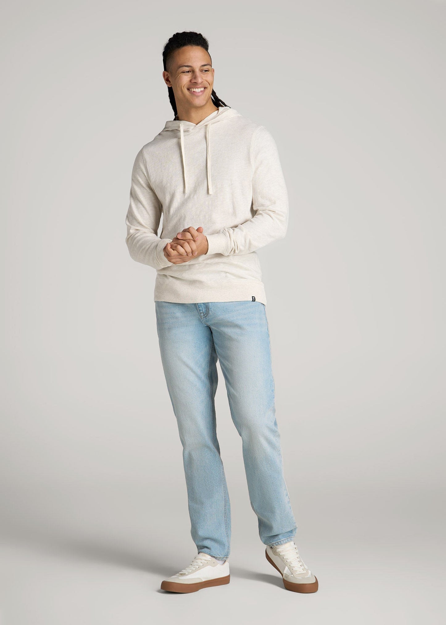 American Tall Men Sunwashed Slub Pullover Hoodie for Tall Men in Heathered Oatmeal