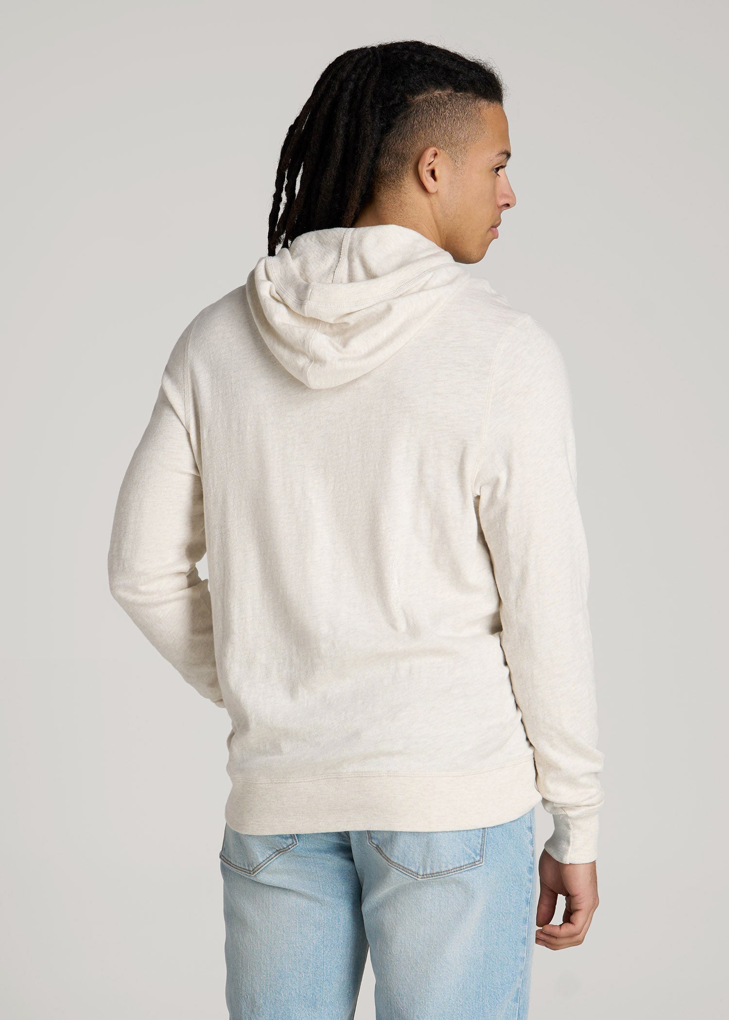 American Tall Men Sunwashed Slub Pullover Hoodie for Tall Men in Heathered Oatmeal