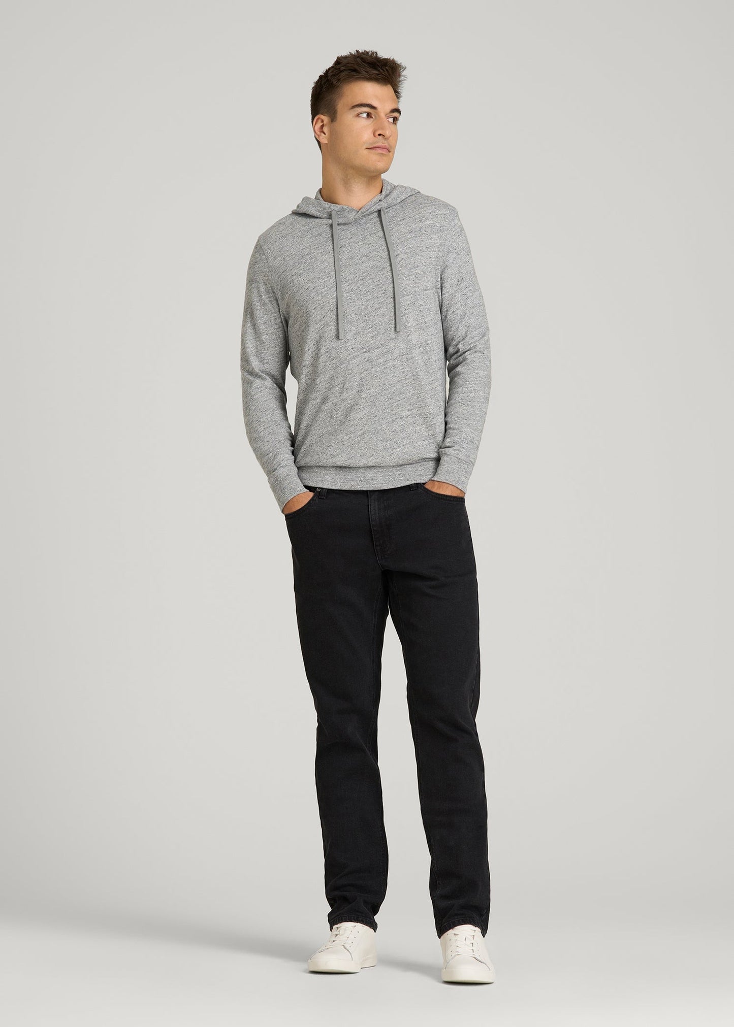 American Tall Men Sunwashed Slub Pullover Hoodie for Tall Men in Heathered Grey