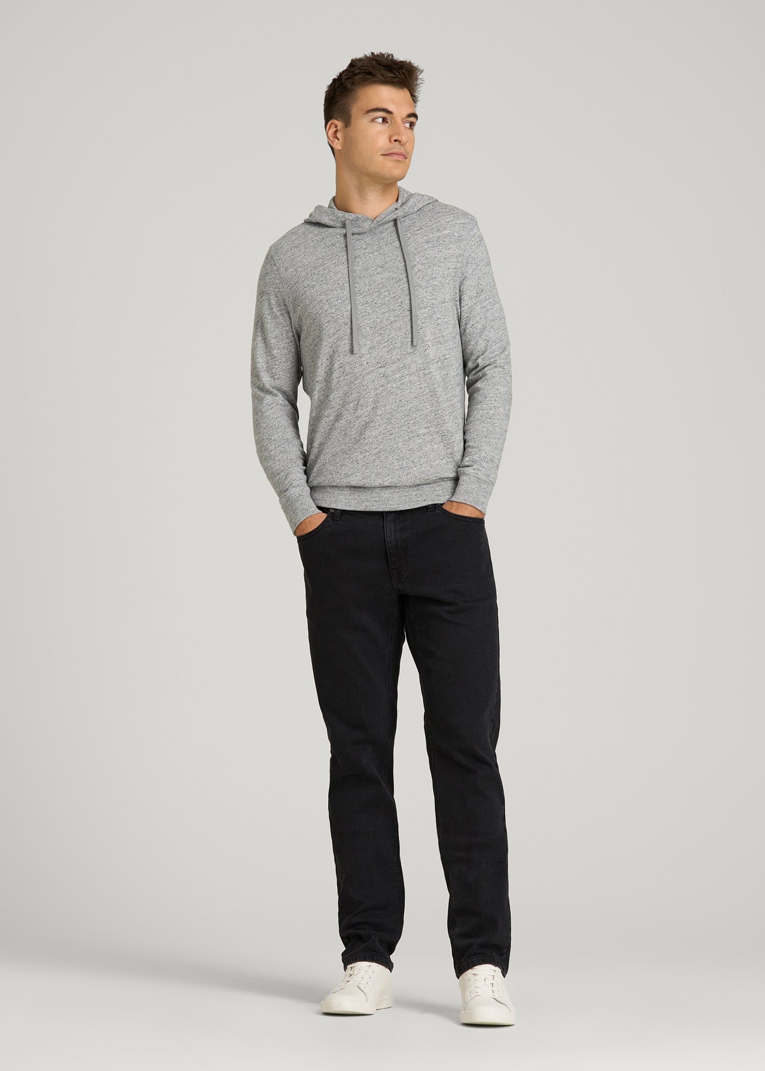 American Tall Men Sunwashed Slub Pullover Hoodie for Tall Men in Heathered Grey