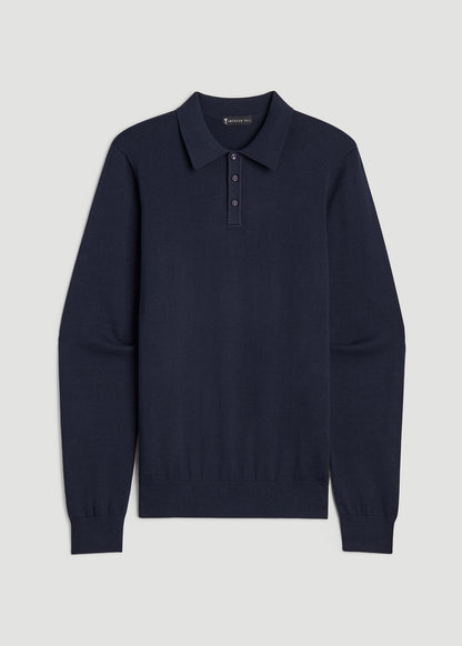 American Tall Men Polo Sweater for Tall Men in Evening Blue