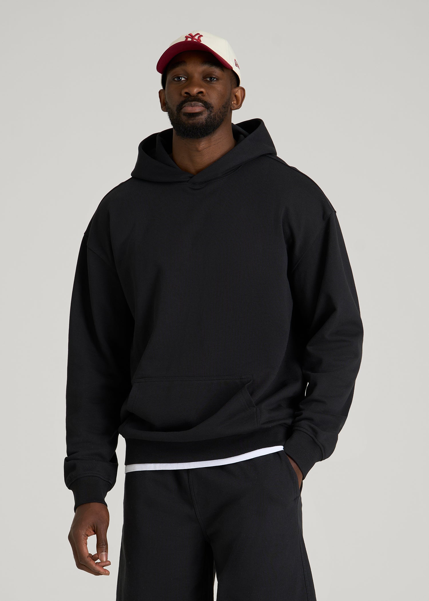 American Tall Men Everyday French Terry Popover Hoodie for Tall Men in Black
