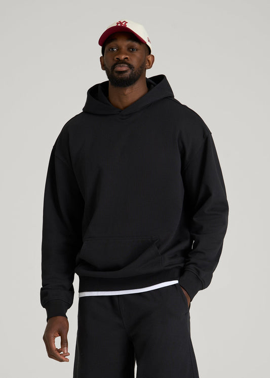 American Tall Men Everyday French Terry Popover Hoodie for Tall Men in Black