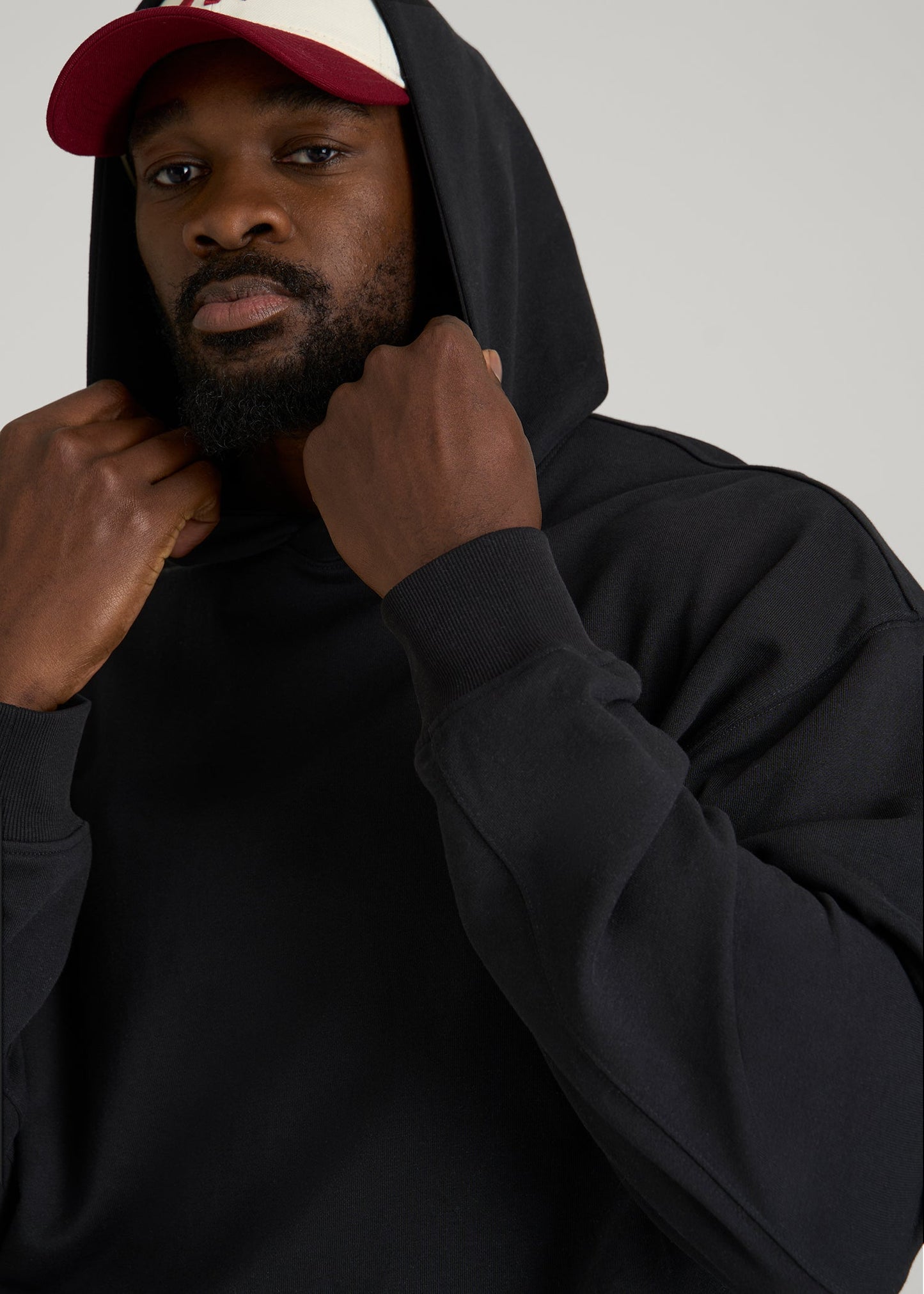 American Tall Men Everyday French Terry Popover Hoodie for Tall Men in Black