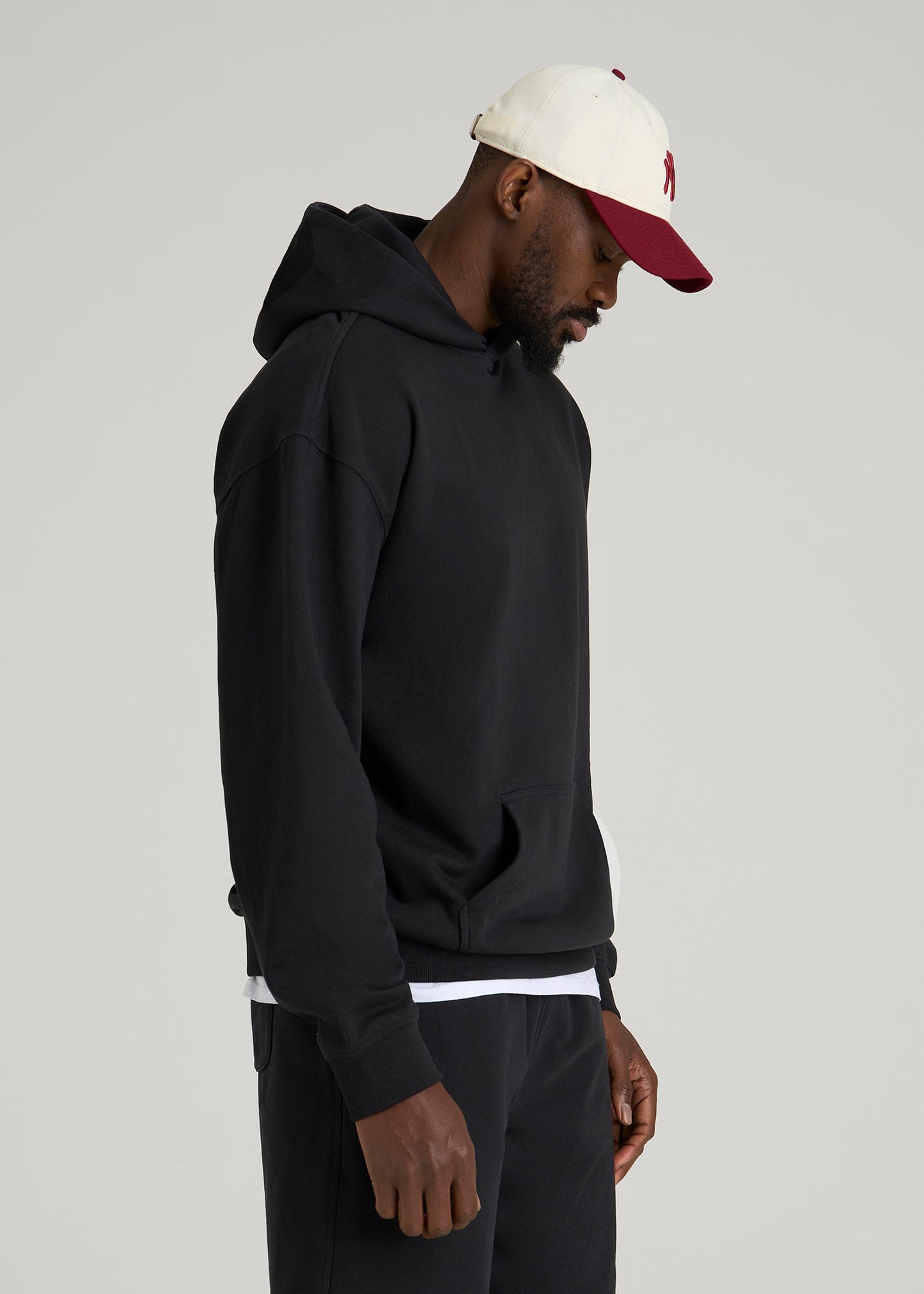 American Tall Men Everyday French Terry Popover Hoodie for Tall Men in Black
