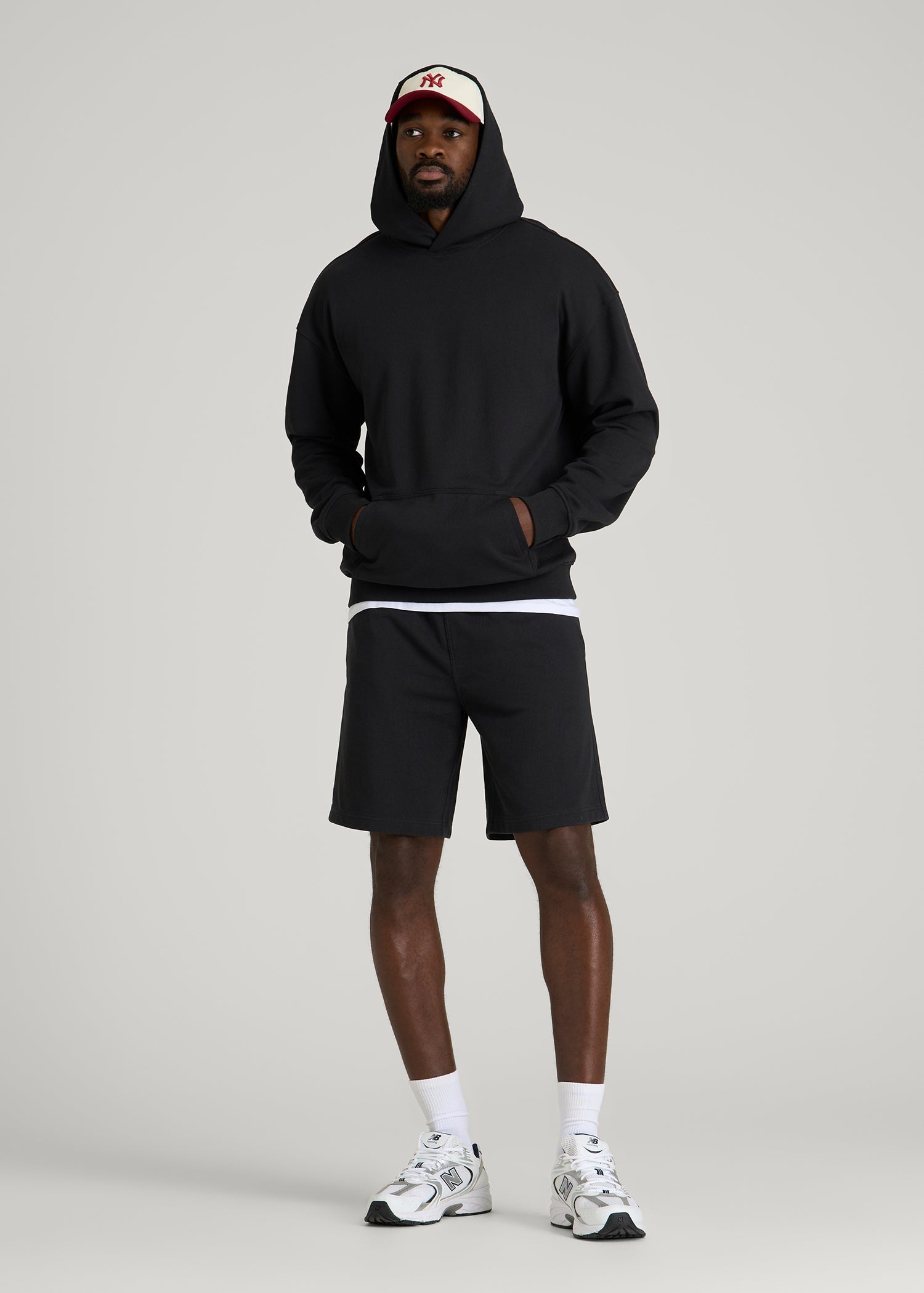 American Tall Men Everyday French Terry Popover Hoodie for Tall Men in Black