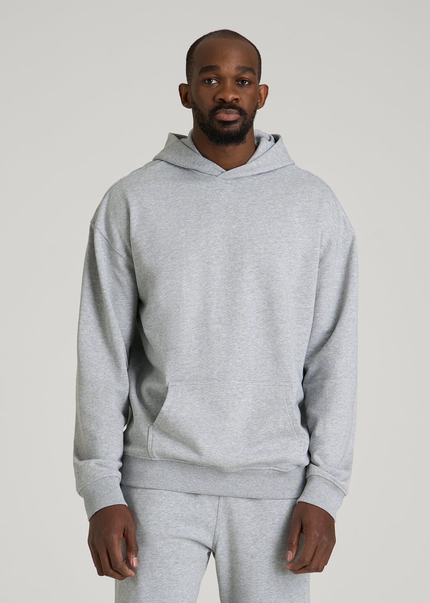 American Tall Men Everyday French Terry Popover Hoodie for Tall Men in Grey Mix